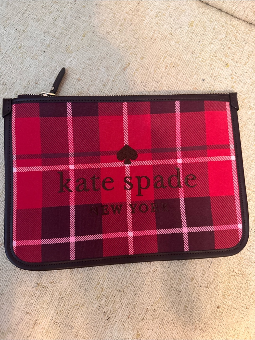 kate spade Red and Burgundy Plaid Zip Pouch